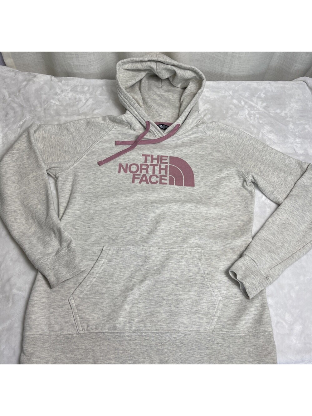 The North Face Heather Gray Pink Hoodie Kangaroo Pouch Cozy Women’s Medium
